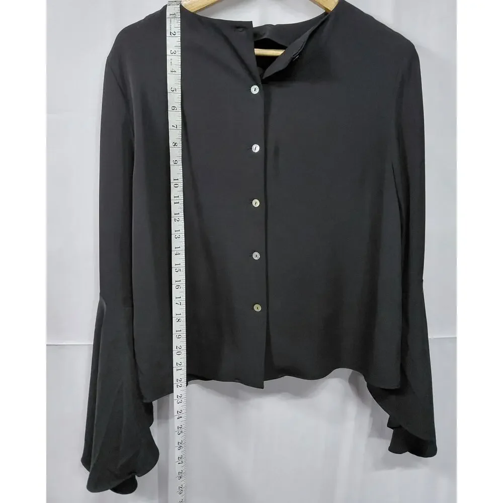 CARMEN Marc Valvo Black Button-Up Blouse Solid Long Sleeve Women Size 10 - Picture 5 of 7